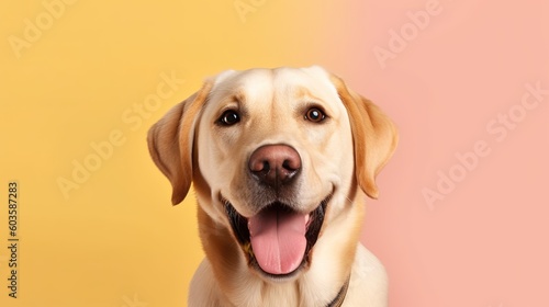 Labrador retriever dog portrait on yellow background.Generative Ai