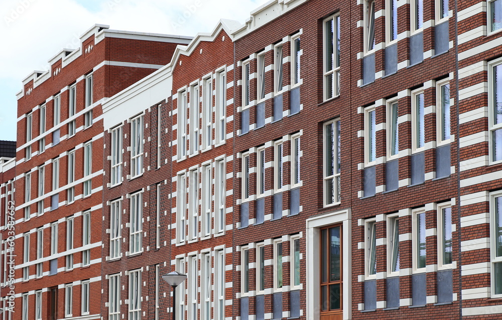 Amsterdam Houthavens Memeleiland Brick House Facades Close Up, Netherlands Amsterdam Houthavens Memeleiland Brick House Facades Close Up, Netherlands
