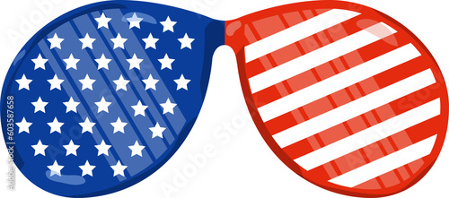 4th of July, USA Independence Day. Glasses in USA flag colors. Material design for greeting card, flyer, banner, poster.