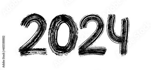 2024 numeral text hand lettering. Dry brush texture effect. Happy New Year 2024. Merry Christmas. Graduation 2024. Design template Celebration typography poster, banner or card. Vector Illustration