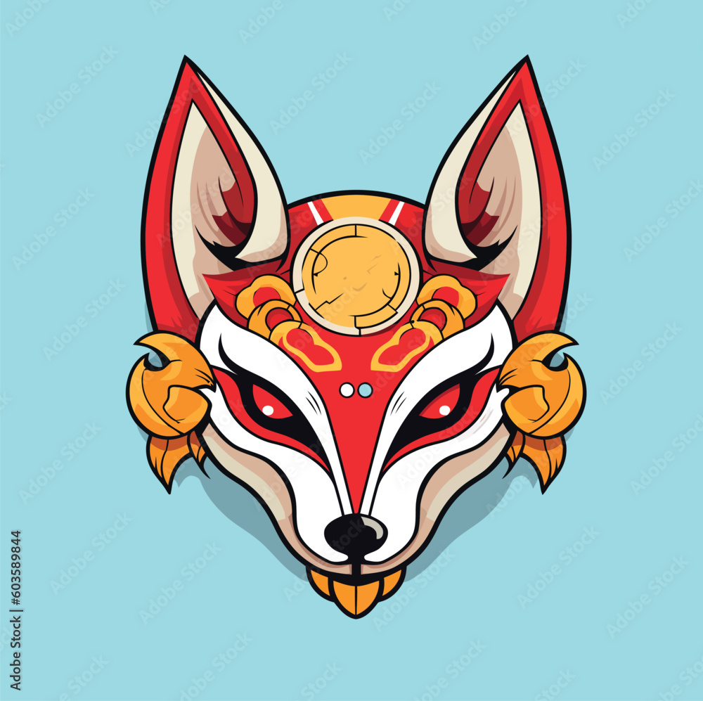Kitsune Mask Hand Drawn Vector Cartoon Flat Illustration Kitsune Mask Hand Drawn Vector Cartoon Flat Illustration
