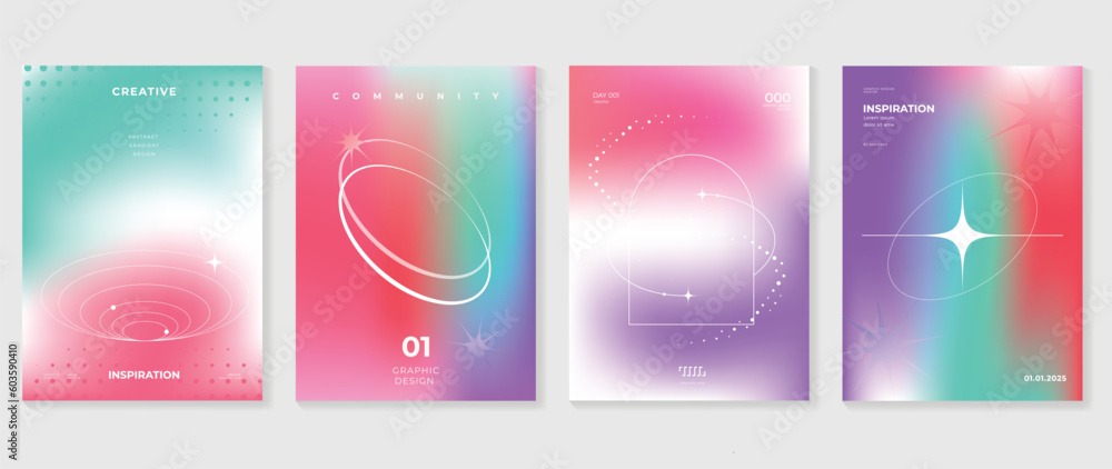 Fluid gradient background vector. Cute and minimal style posters with colorful, geometric shapes, star, halftone and liquid color. Modern wallpaper design for social media, idol poster, banner, flyer.