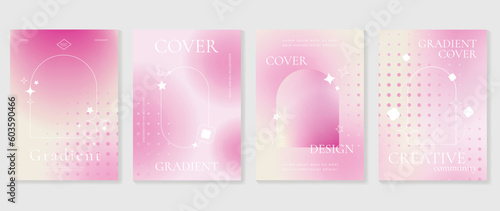 Fluid gradient background vector. Cute and minimal style posters with colorful, geometric shapes, star, halftone and liquid color. Modern wallpaper design for social media, idol poster, banner, flyer.