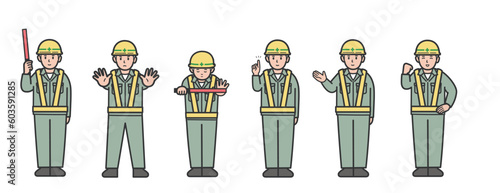 工事現場の作業員のイラストセット