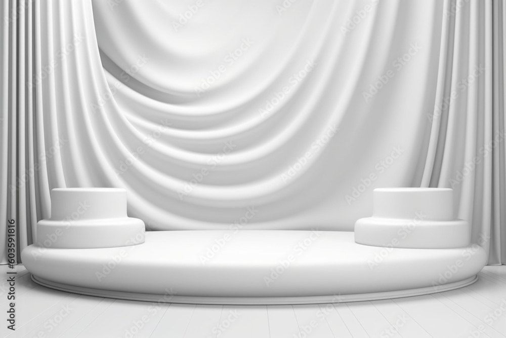 Obraz premium White 3d rendering stand display isolated on gray background abstract in luxury studio for pedestal winner. Generative Ai.