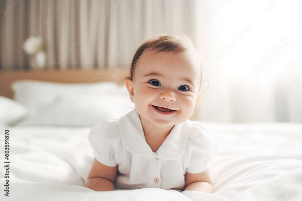Portrait of happy cute baby, generative ai. Portrait of happy cute baby, generative ai.