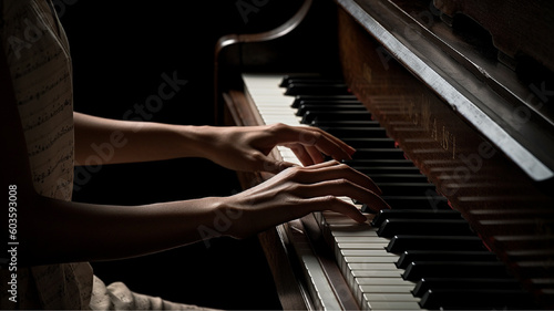 Hands of a woman playing the piano