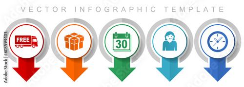 Business icon set, miscellaneous pointer icons such as free delivery, calendar, clock and call center for webdesign and mobile applications, modern design infographic vector template