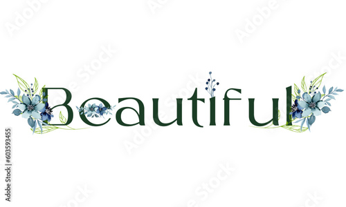 phrase lovely with blue watercolor flowers in letters vector