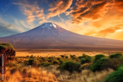 Sunset at mountain Kilimanjaro Tanzania and Kenya, travel summer holiday vacation idea concept