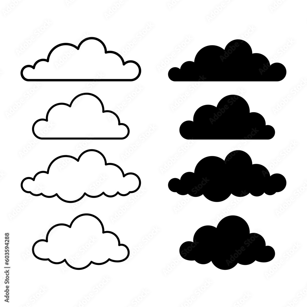 Vector sets of cloud silhouettes and outline clouds Vector sets of cloud silhouettes and outline clouds
