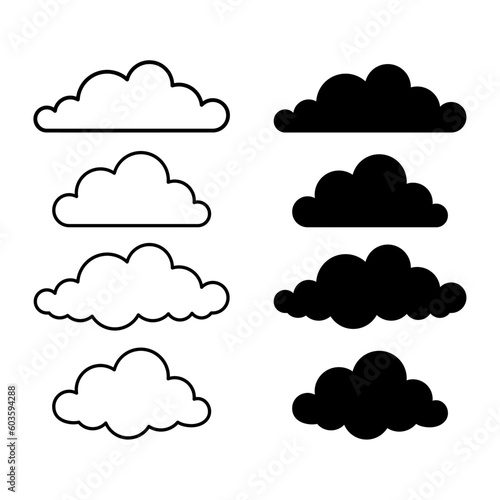 Vector sets of cloud silhouettes and outline clouds