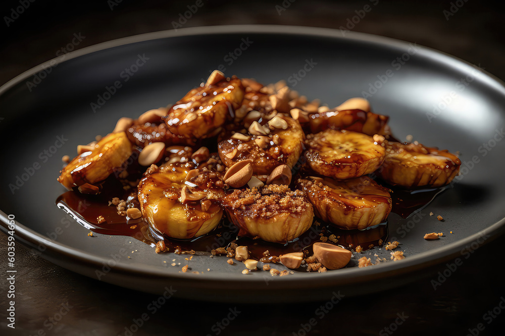 Plate Of Nitrogeninfused Caramelized Bananas With Delightful Crunch. Generative AI