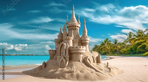 Sand Castle on the Tropical Beach. Generative AI © _veiksme_