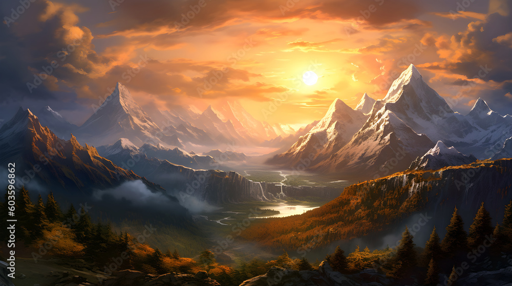 Breathtaking beauty of a mountain vista at dawn