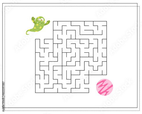 Maze, an educational game for children. Find the way from the cartoon monster to the planet. Vector illustration
