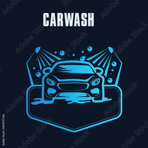 Car detailing business logo vector with a car being washed in a shower line with water spilled on the floor. best for business logo or posters for background or can be printed on a shirt and gifted. 