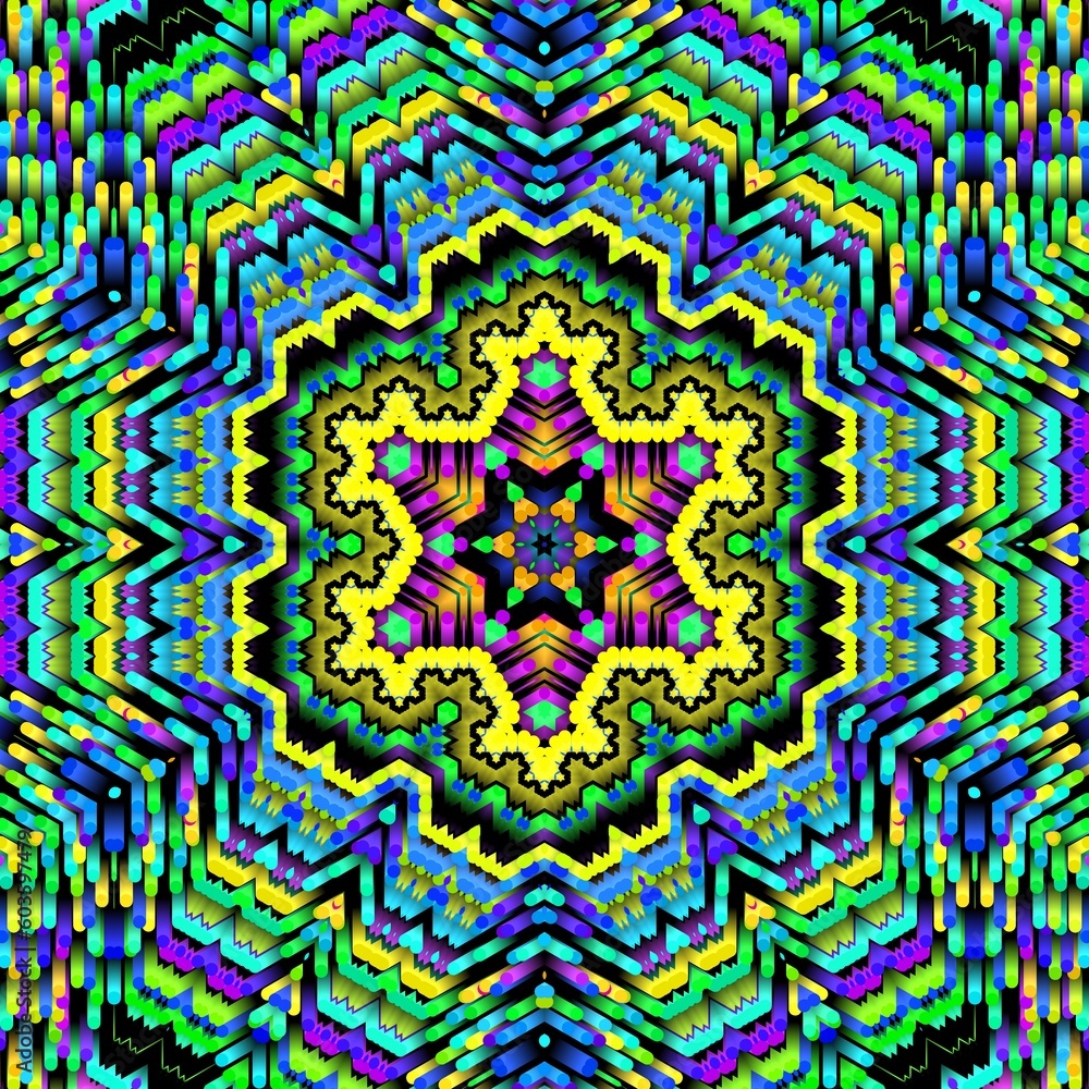 Illustration abstract kaleidoscope, lime green, forest green, emerald green, rgb. Good for symmetrical, floral, or paisley patterns with shades of green. Fit for painting, backdrop, wall art, canvas.