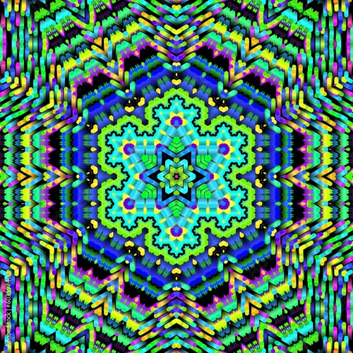 Illustration abstract kaleidoscope, lime green, forest green, emerald green, rgb. Good for symmetrical, floral, or paisley patterns with shades of green. Fit for painting, backdrop, wall art, canvas.