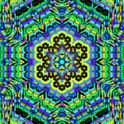 Illustration abstract kaleidoscope, lime green, forest green, emerald green, rgb. Good for symmetrical, floral, or paisley patterns with shades of green. Fit for painting, backdrop, wall art, canvas.