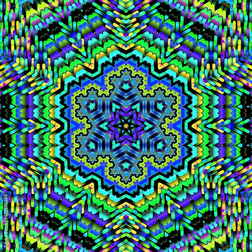 Illustration abstract kaleidoscope, lime green, forest green, emerald green, rgb. Good for symmetrical, floral, or paisley patterns with shades of green. Fit for painting, backdrop, wall art, canvas.