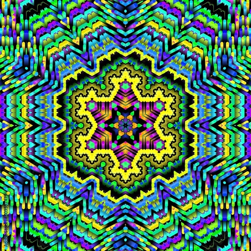 Illustration abstract kaleidoscope, lime green, forest green, emerald green, rgb. Good for symmetrical, floral, or paisley patterns with shades of green. Fit for painting, backdrop, wall art, canvas.