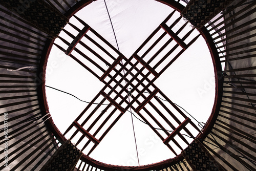 Shanyrak ceiling in a Kazakh yurt as a background