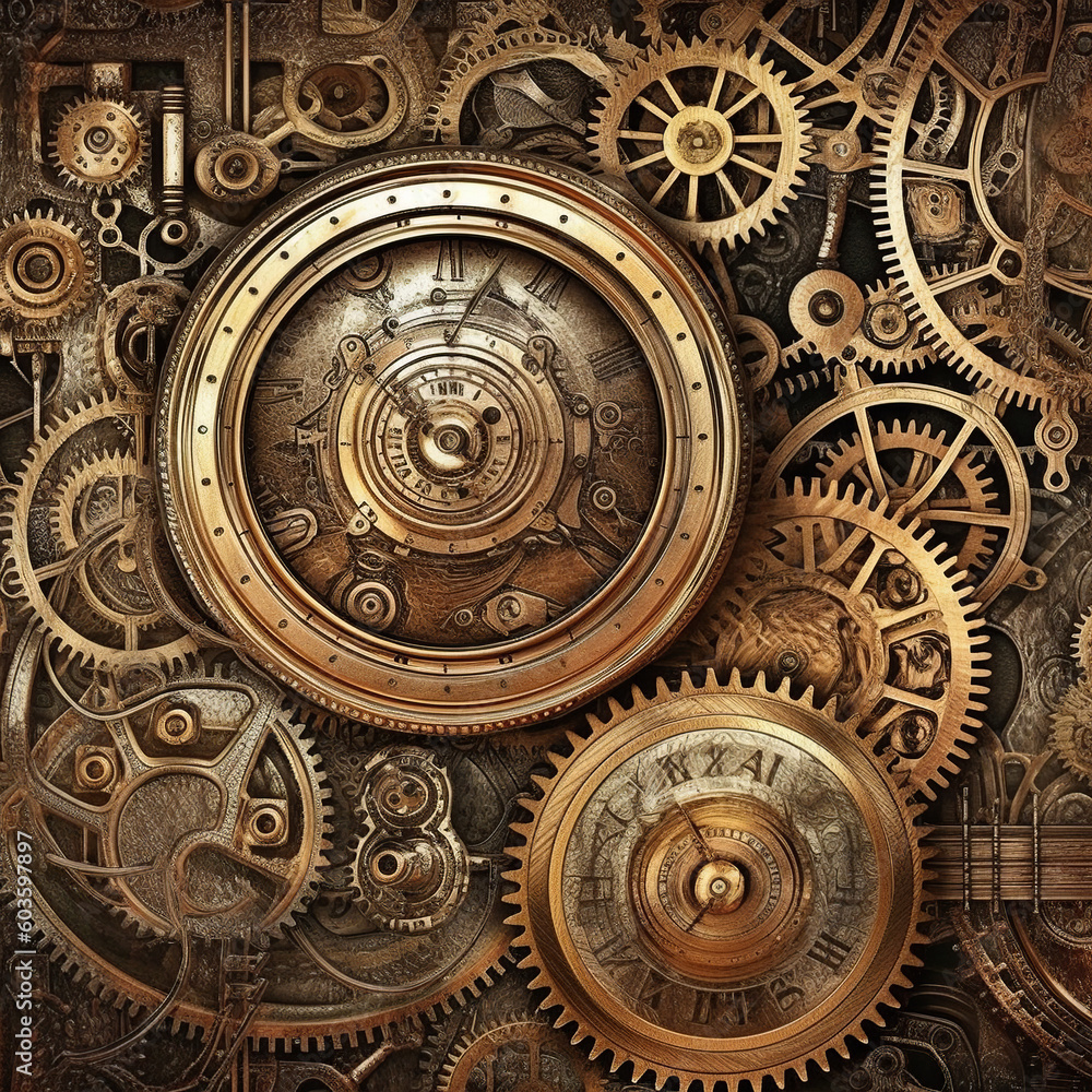 mechanism, generative, ai, steampunk, clock background