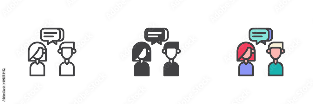 Two people dialogue different style icon set Two people dialogue different style icon set
