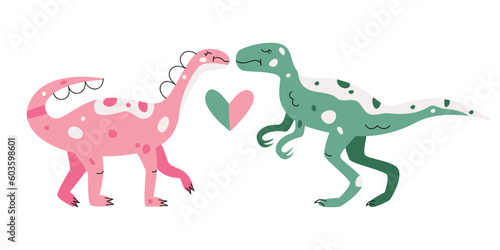 Flat hand drawn vector illustration of shunosaurus velociraptor dinosaurs