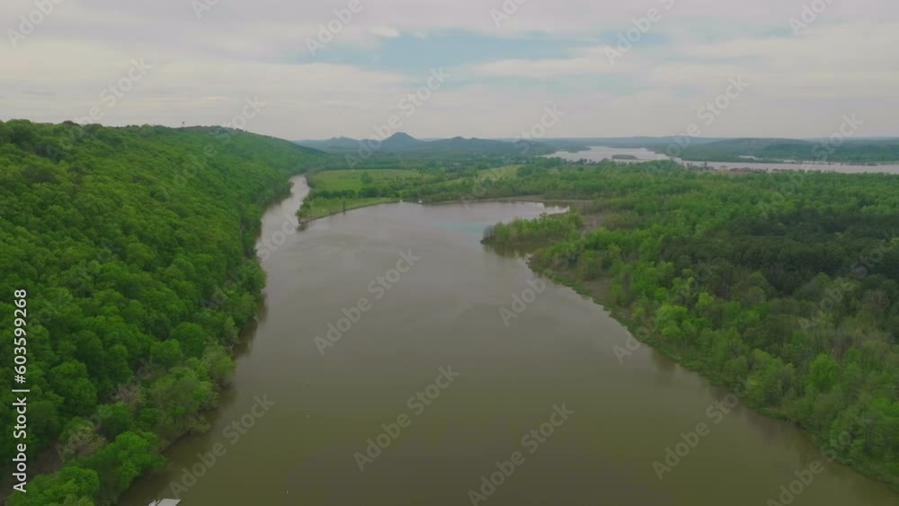 Aerial View Of A River And Dense Forest In Little Rock, Arkansas, USA. Drone Shot Aerial View Of A River And Dense Forest In Little Rock, Arkansas, USA. Drone Shot