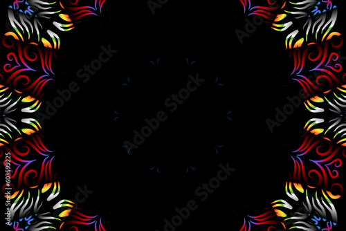 luxurious paper cut design colourful rainbow flowers line art pattern of indonesian culture traditional  batik ethnic dayak for textile or fashion
