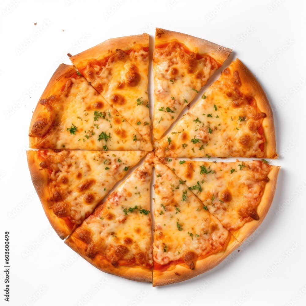 Four Cheese pizza Top View Isolated on White. Generative AI Four Cheese pizza Top View Isolated on White. Generative AI