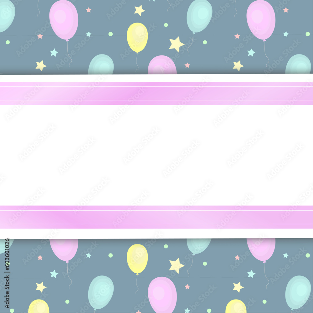 Colored balloons with stars on a gentle background background, in the middle is an empty space for your text, the concept of celebration, party invitation or for a banner