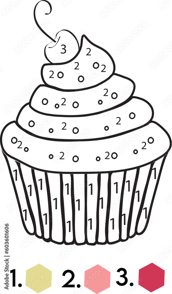 Cupcake Color By Number Coloring Pages Stock Vector | Adobe Stock