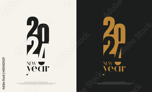 2024 new year greetings concept. Happy new year 2024 banner template with truncated numbers. photo
