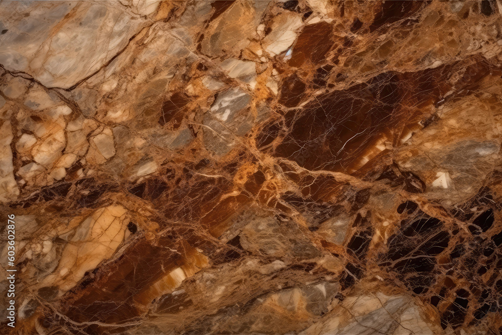 Marble Surface Texture Background Rich Brown Marble With Lighter Brown Veins. Generative AI