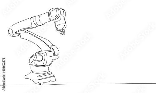 Robotic arms or industry manipulator positioned continuous line drawing element isolated on white background for decorative element. Vector illustration of mechanical robot in trendy outline style.