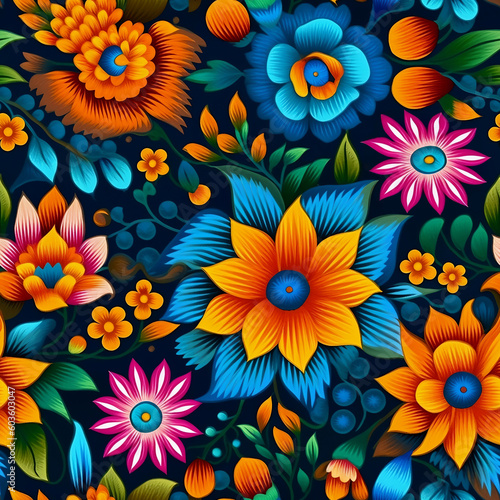 Patron tapiz Bordados de Tenancingo tile flores de colores