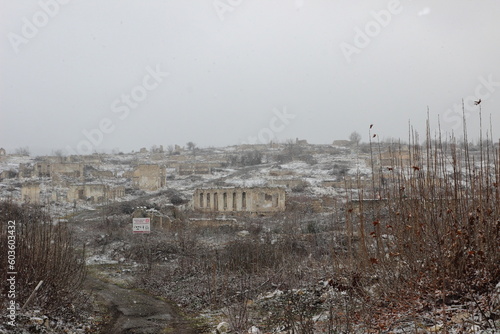Fuzuli City, Fuzuli district Azerbaijan - February 25 2023: Fuzuli City after The Second Nagorno-Karabakh War in 2020. The city had a population of 17,090 before the First Nagorno-Karabakh War. 