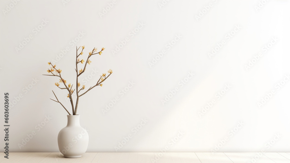Obraz premium Minimalistic white background with flowers in a vase