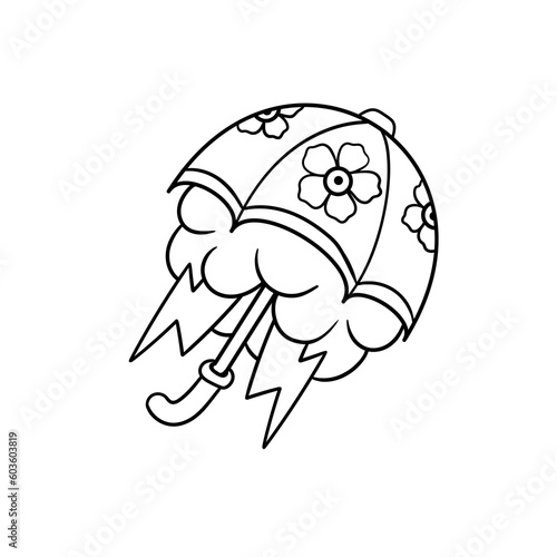 Hand drawn illustration of umbrella traditional tattoo outline