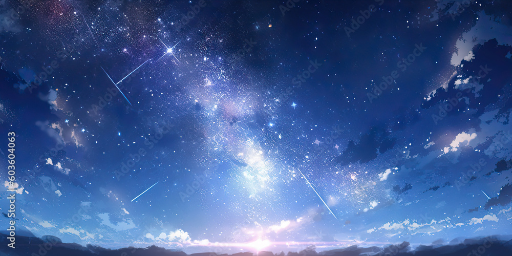blue cosmic star filled background banner illustration of comets and ...