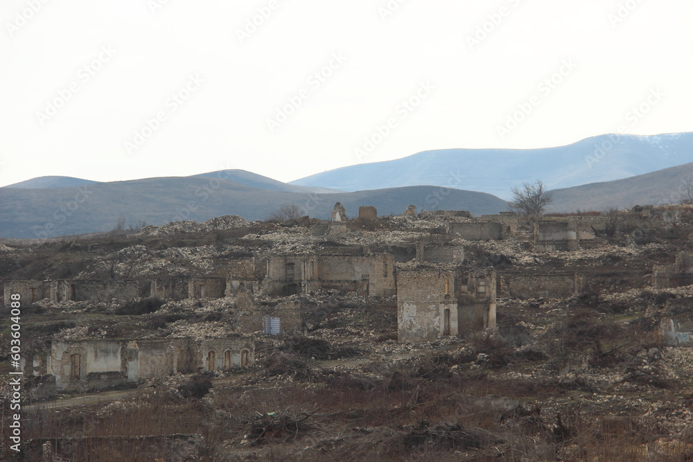 Fuzuli City, Fuzuli district  Azerbaijan - February 25 2023: Fuzuli City after The Second Nagorno-Karabakh War in 2020. The city had a population of 17,090 before the First Nagorno-Karabakh War. 