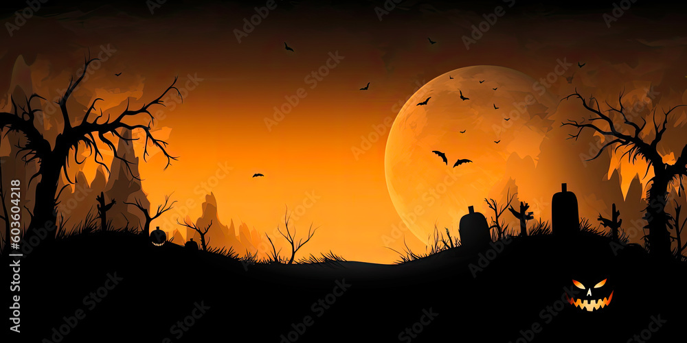 Halloween background banner spooky scary pumpkin banner autumn season, generated ai