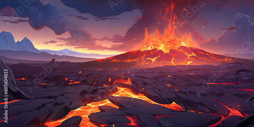 Molten lava illustration cartoon anime style background, Generated AI photo