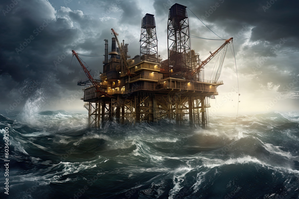 offshore refinery in storm waves oil rig, Generated AI, Generated, AI ...