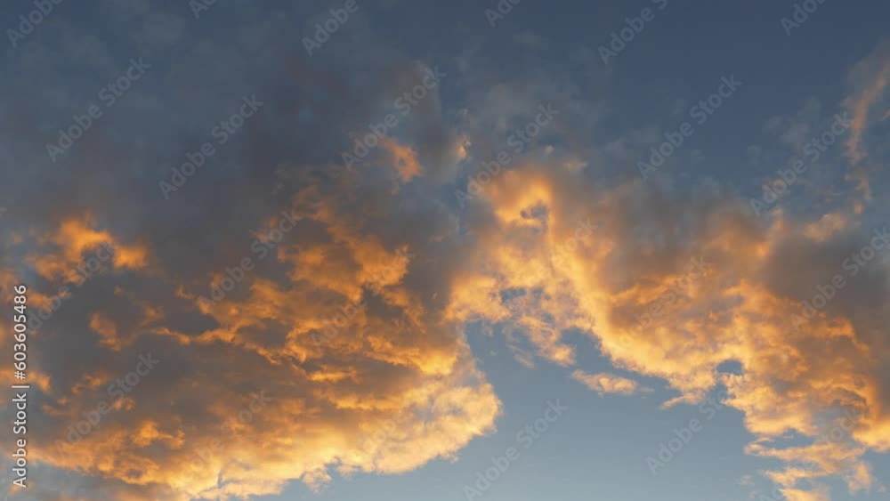 Slow pan across beautiful golden-hour color contrasts in cumulus clouds at sunset - Canterbury, New Zealand Slow pan across beautiful golden-hour color contrasts in cumulus clouds at sunset - Canterbury, New Zealand