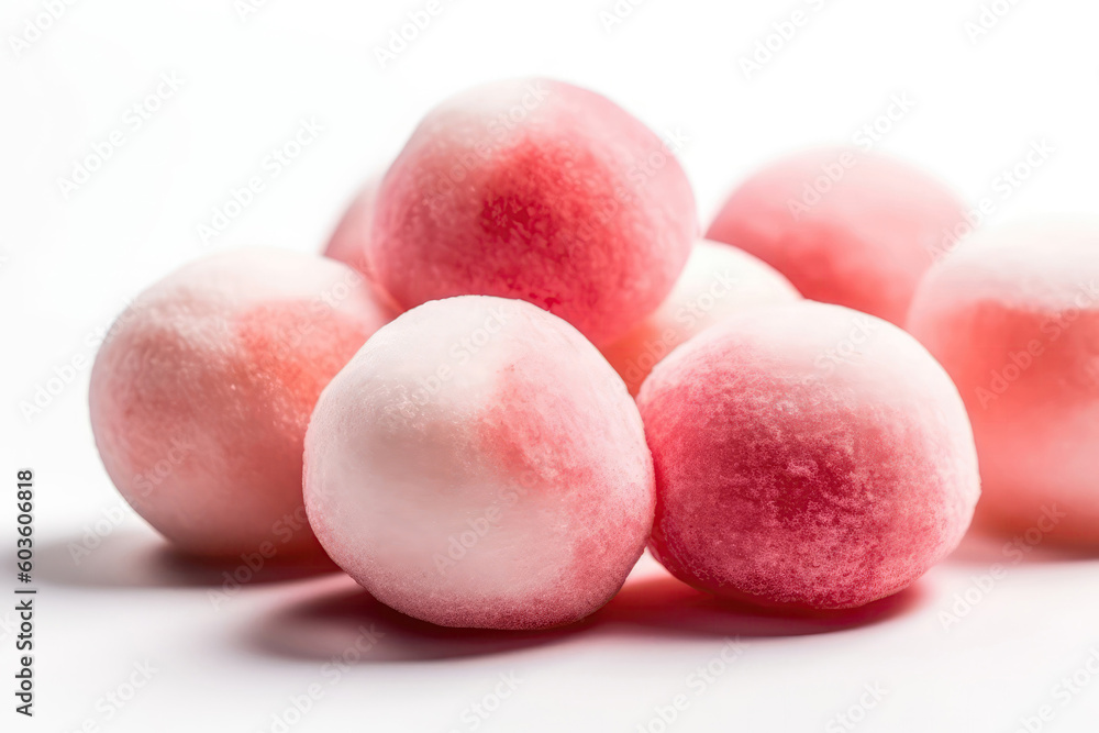 Mochi Pink, Closeup On White Background. Generative AI Mochi Pink, Closeup On White Background. Generative AI