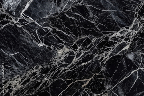 Marble Surface Texture Background Black Marble With Striking White Veins. Generative AI